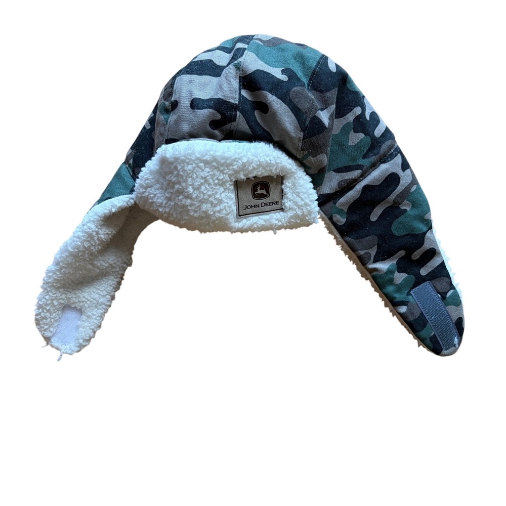 John Deere Toddler Camo Trapper Hat‎ Sherpa Lined Aviator Earflap Cap One Size